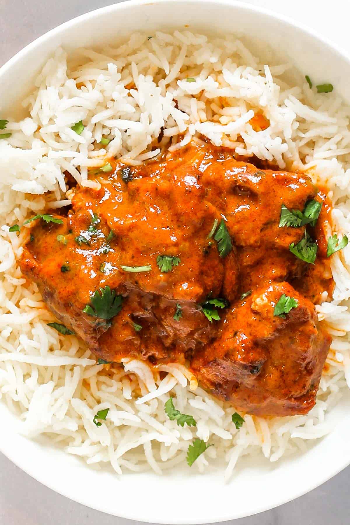 instant pot butter chicken served over  basmati rice 