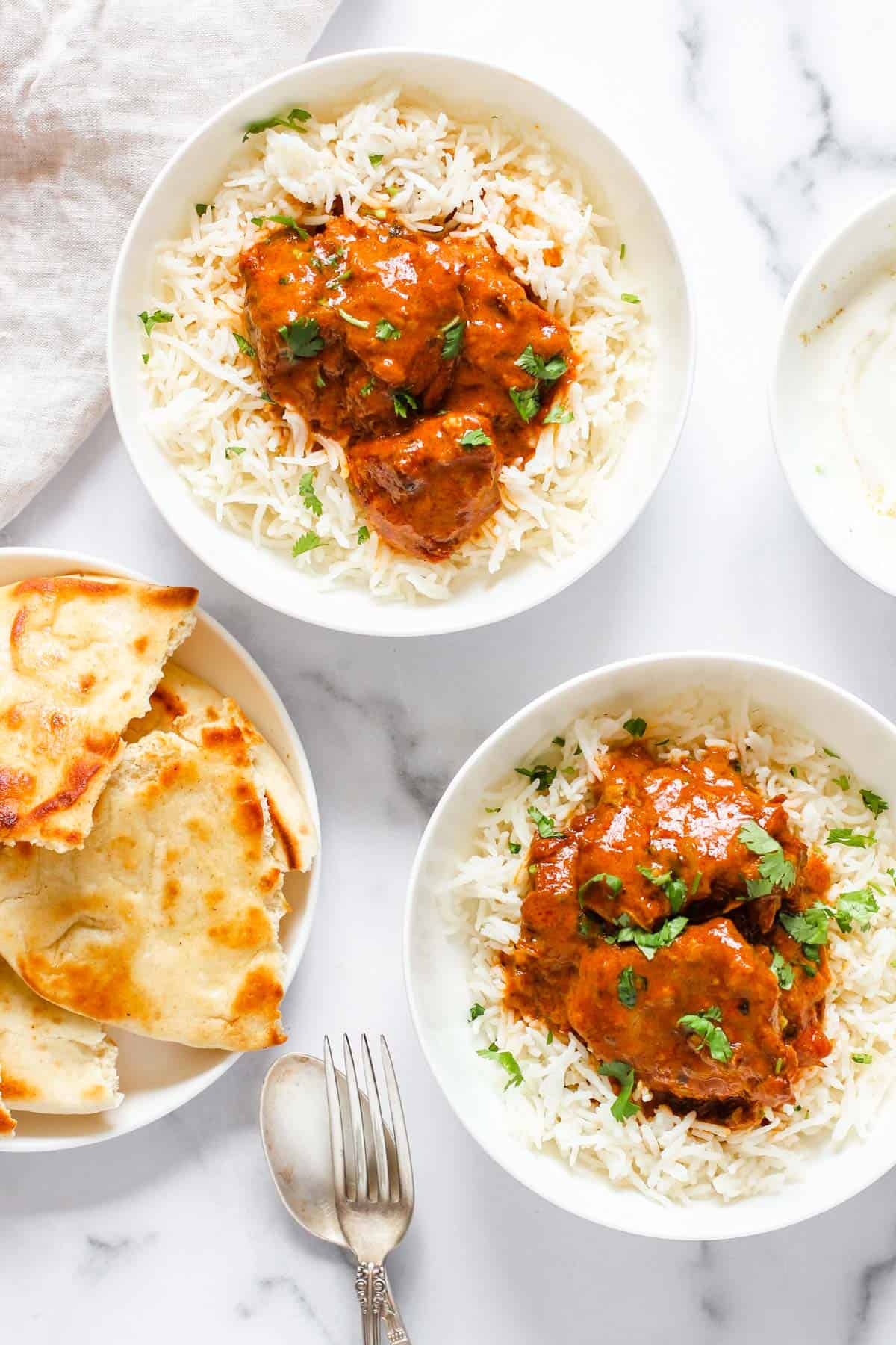 instant potpal butter chicken served with basmati rice  and naan 
