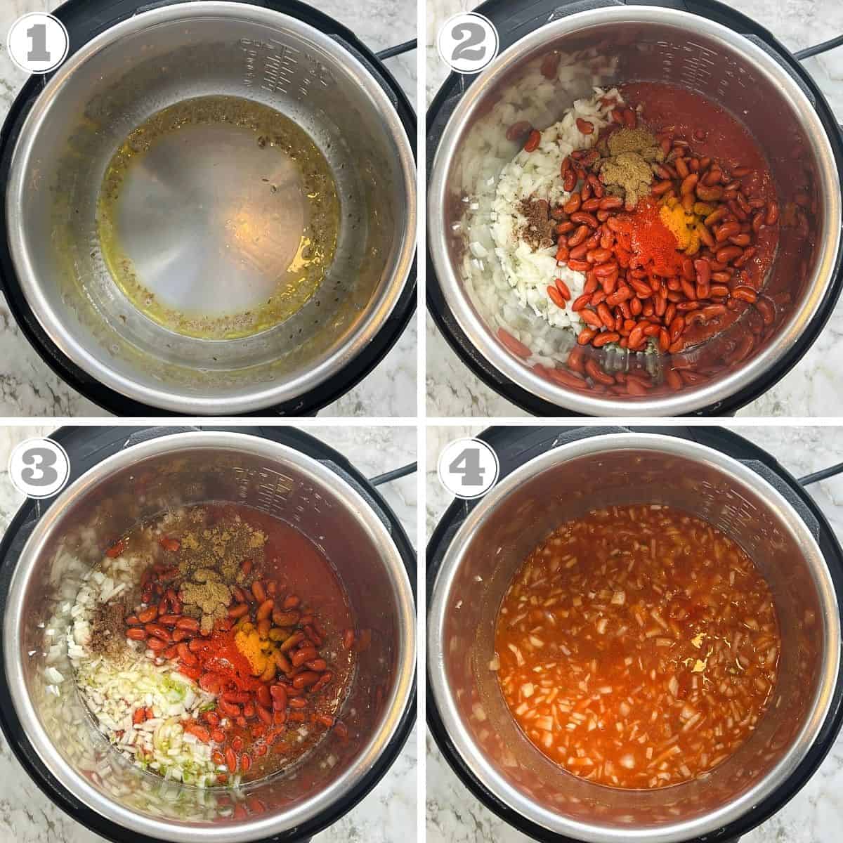 photos one through four showing how to make rajma in Instant Pot