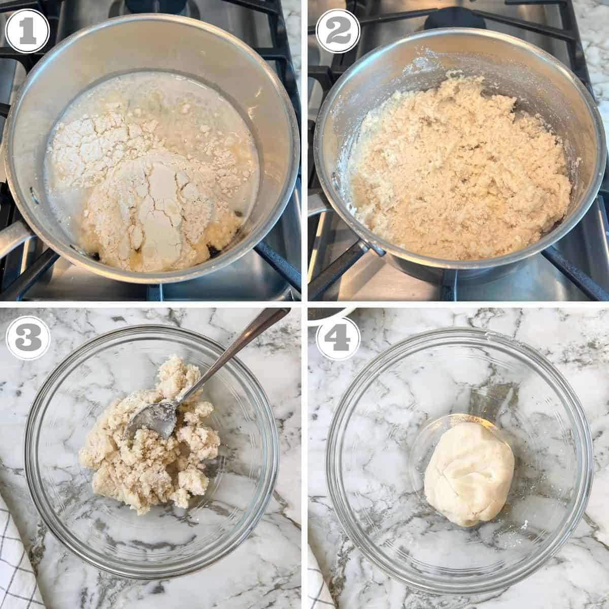 steps one through four showing how to make dough for Jowar Roti 