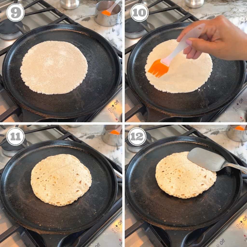 फोटो नौ से बारह में ज्वार की रोटी पकाने का तरीका दिखाया गया है 