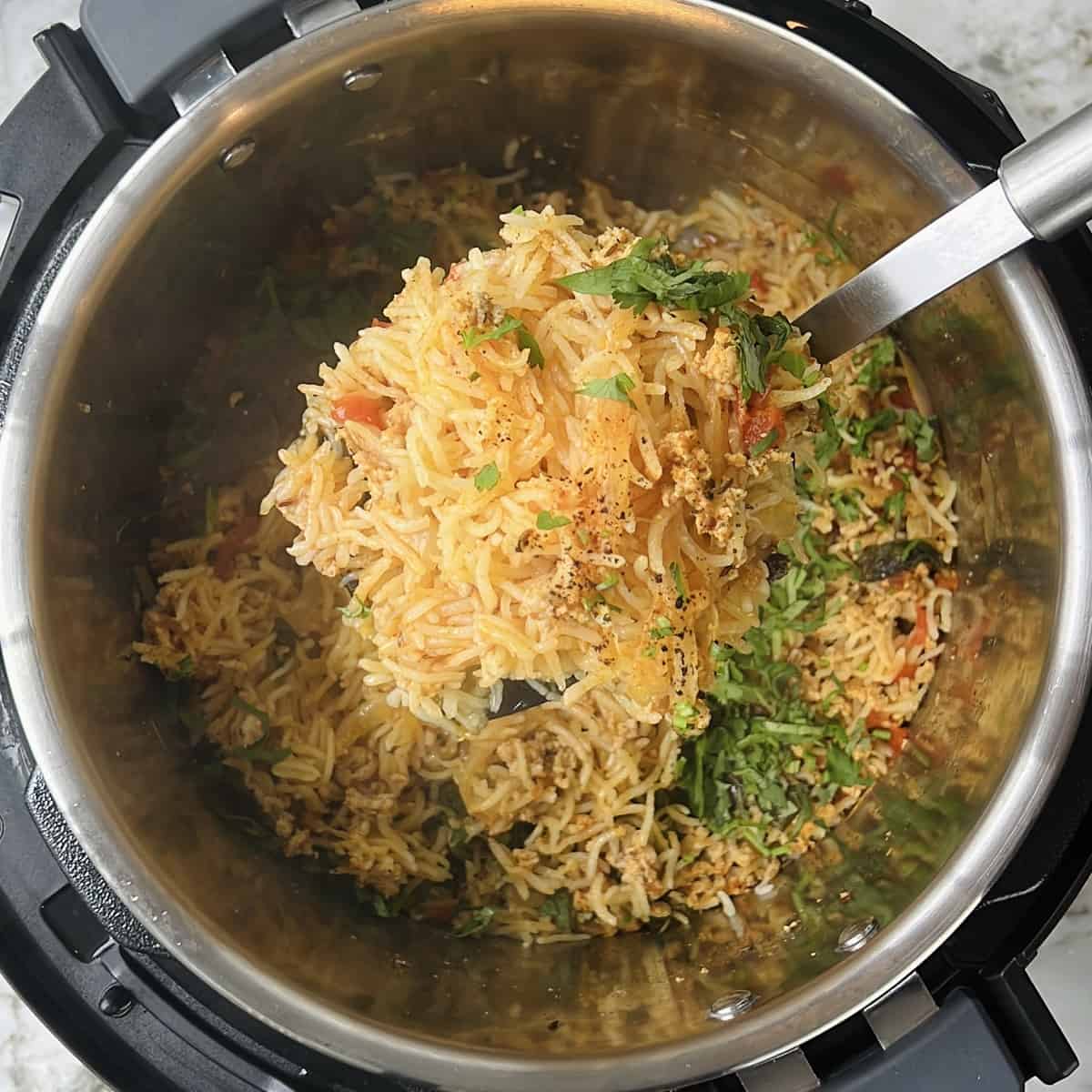 kheema pulao in the Instant Pot pressure cooker 