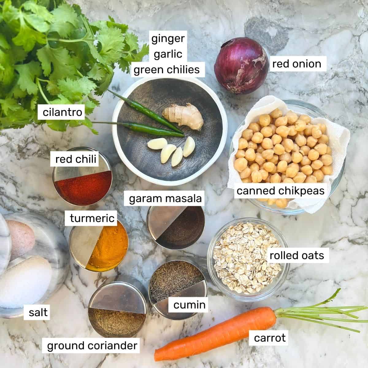 ingredients to make masala chickpea burgers 