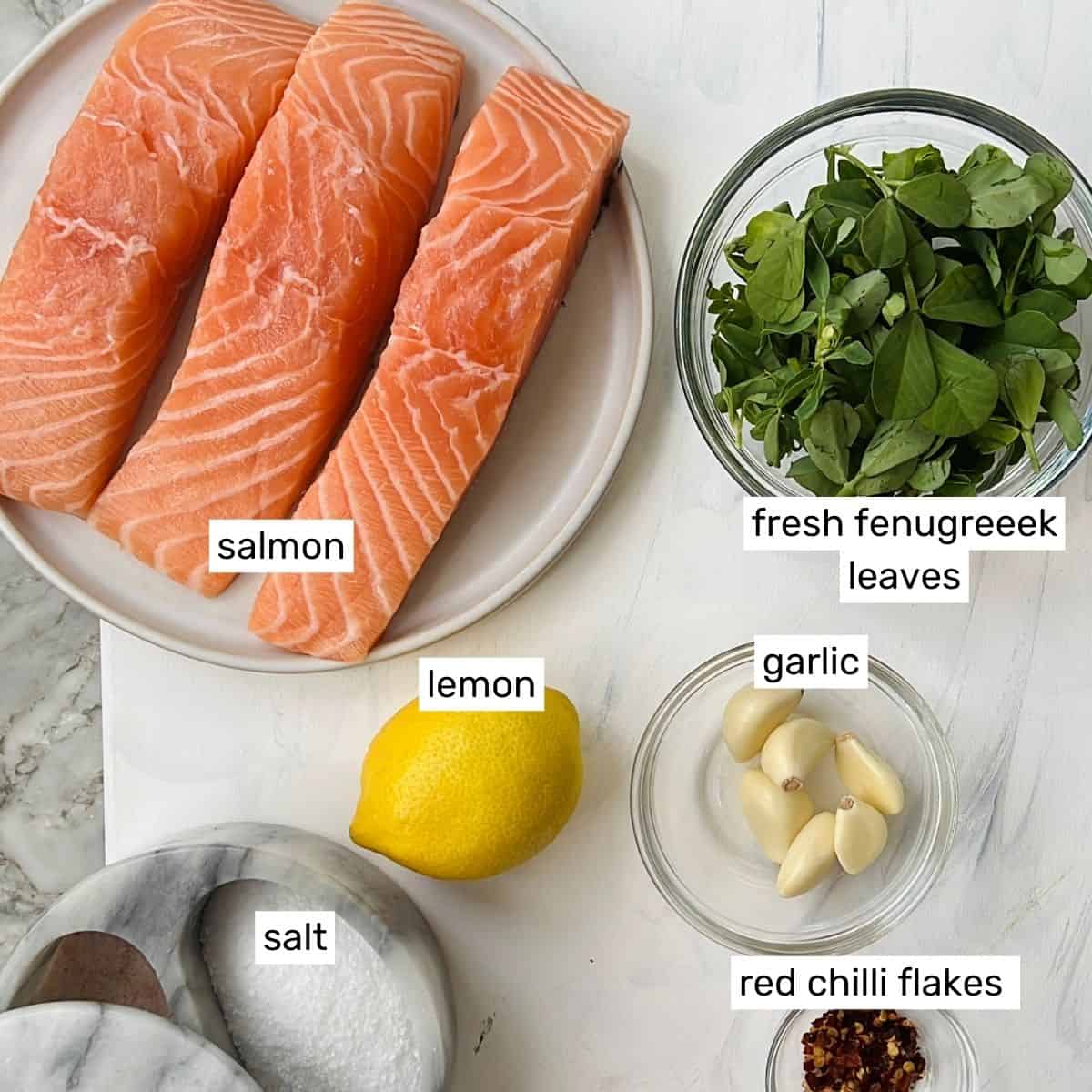 ingredients for methi garlic salmon 