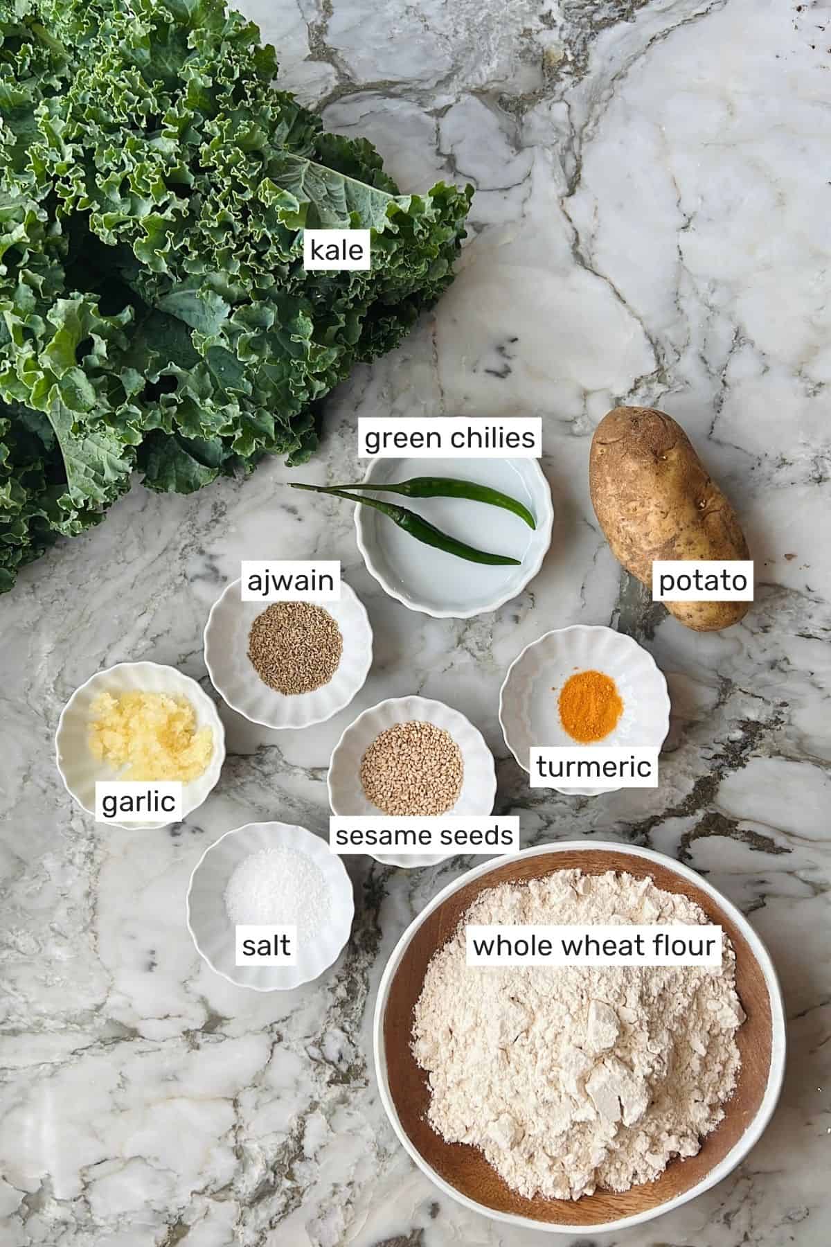 ingredients to make kale parathas