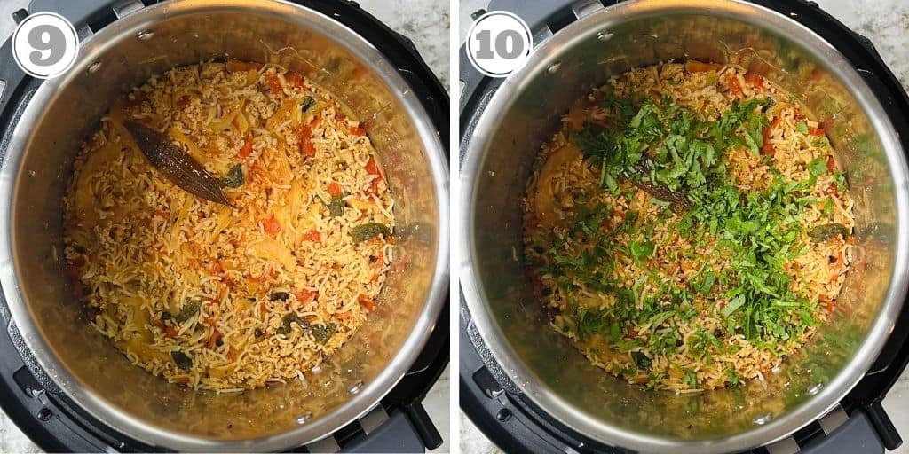 photos nine and ten showing cooked kheem pulao 