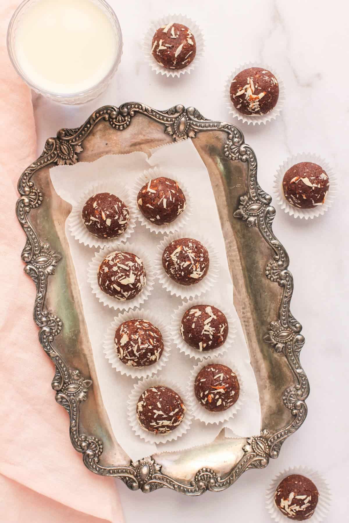 quinoa truffles in a silver tray 