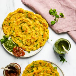Mung Dal Chilla served with chutney and pickle