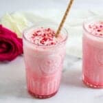 rpse lassi garnished with dried rose petals