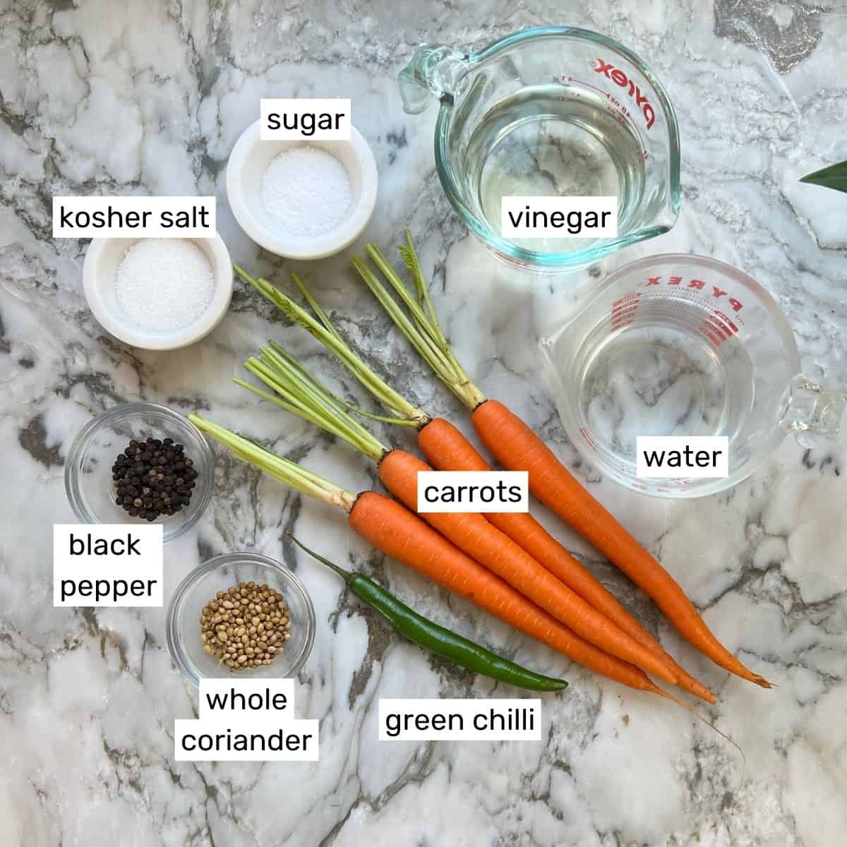 ingredients for quick pickling carrots 
