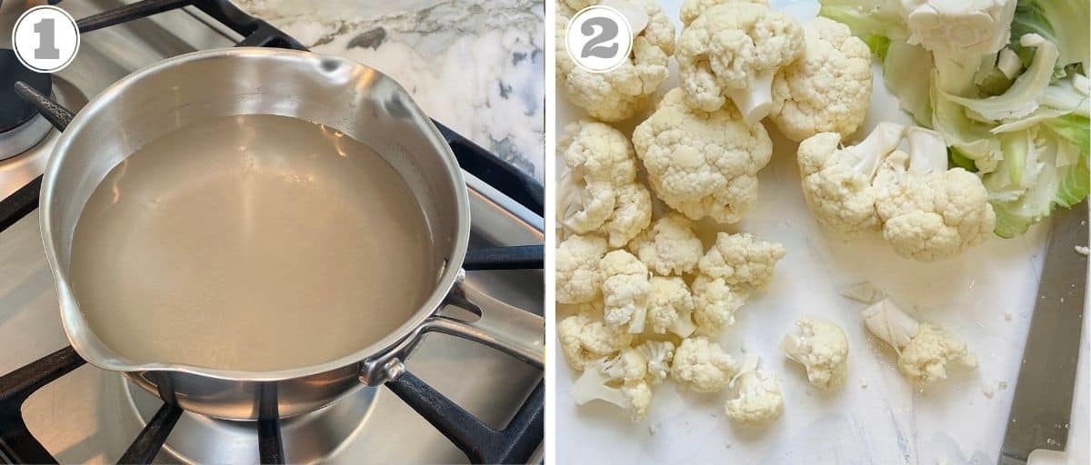 photos one and two showing brine and cut cauliflower 