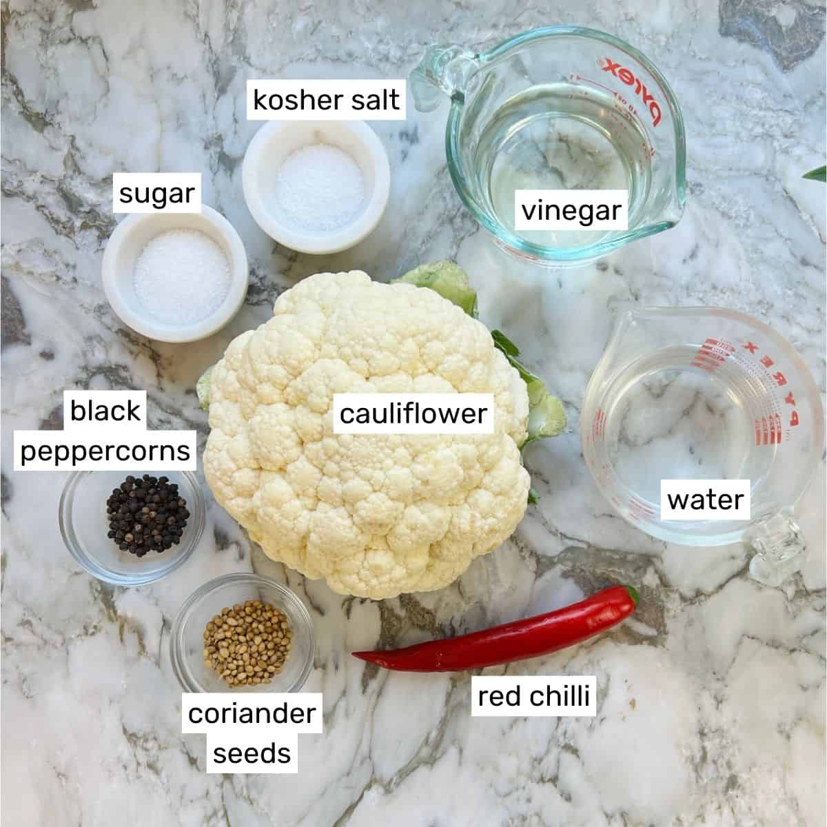 ingredients to make pickled cauliflower 