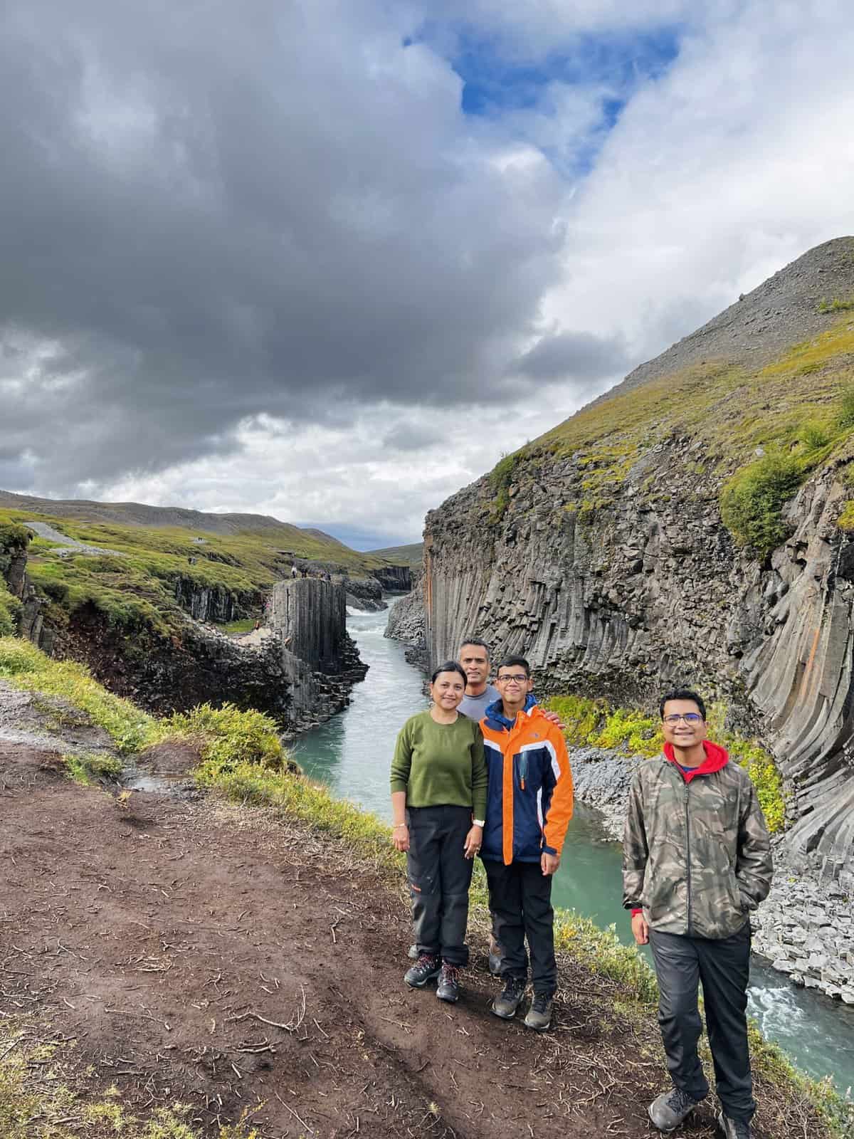 family photo at Studlagil Canyon in Iceland 
