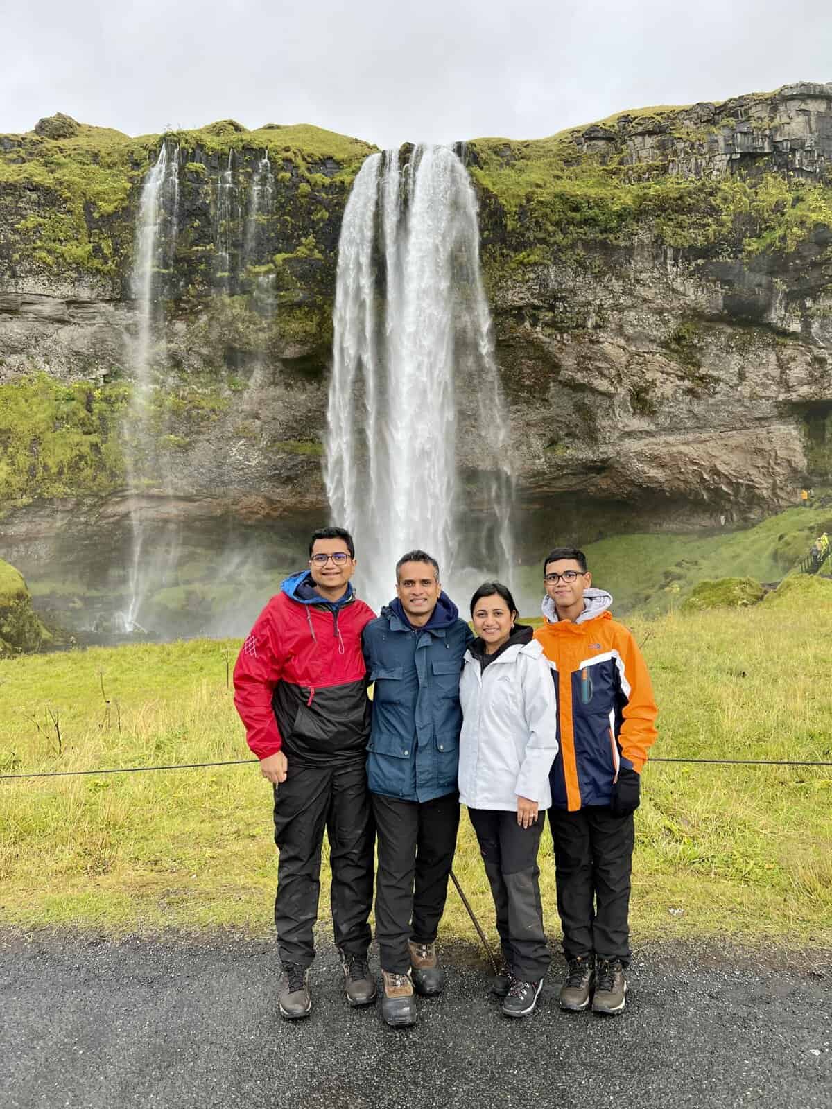 family photo by Seljalandfoss on Iceland Road trip 