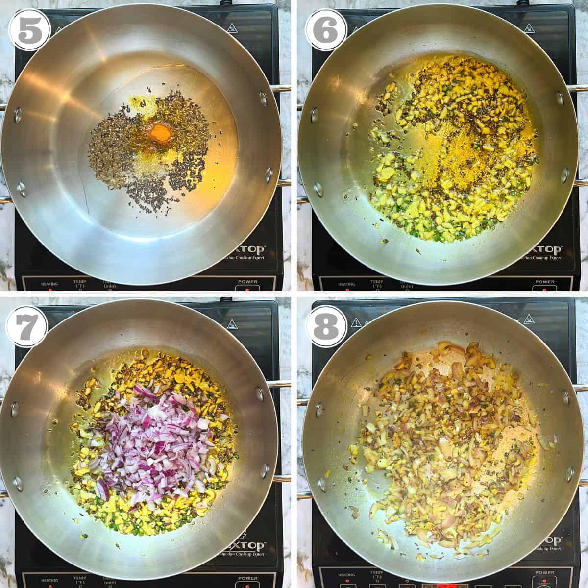 photos five through eight showing how to make tempering for pithala 