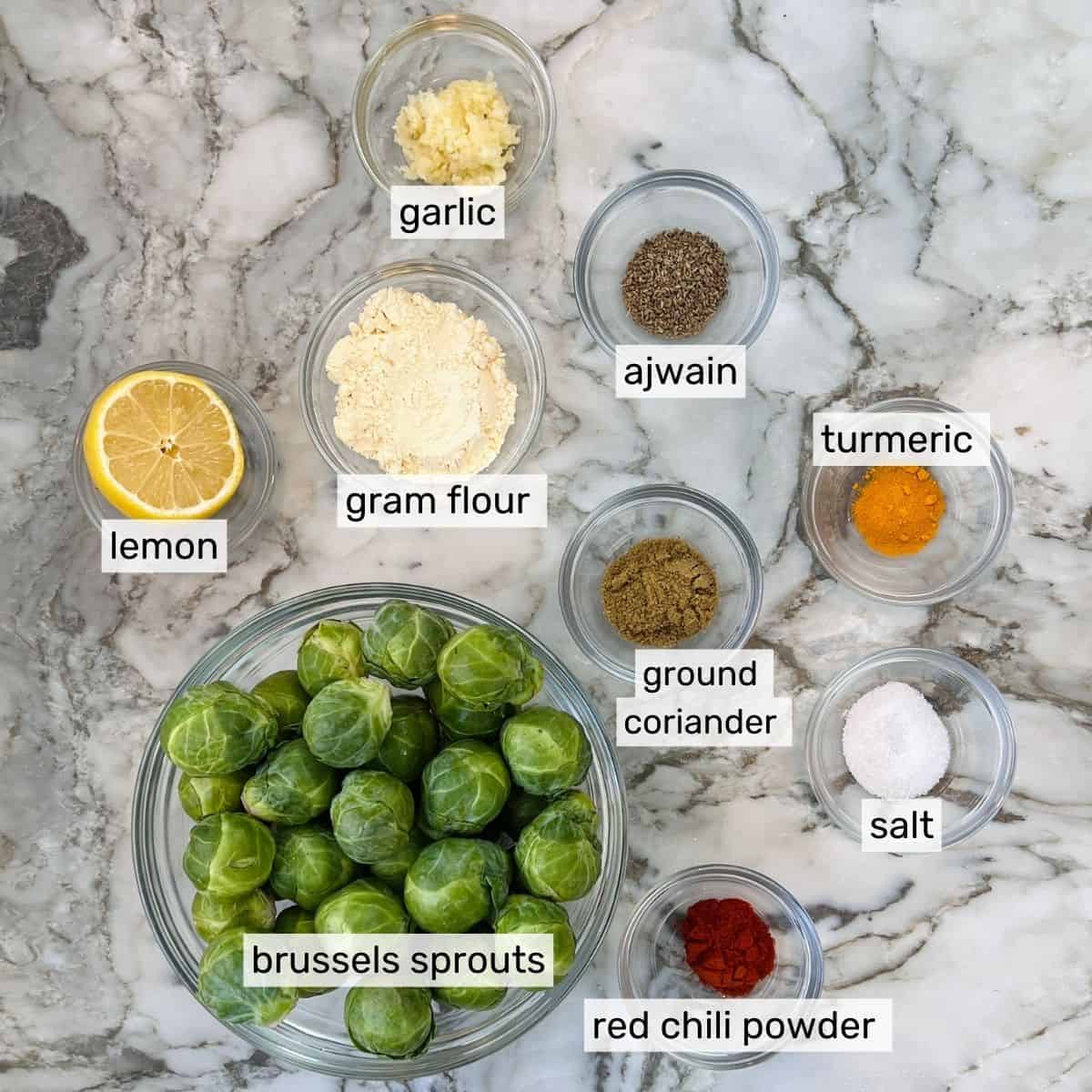 ingredients for crispy shredded Brussels sprouts 