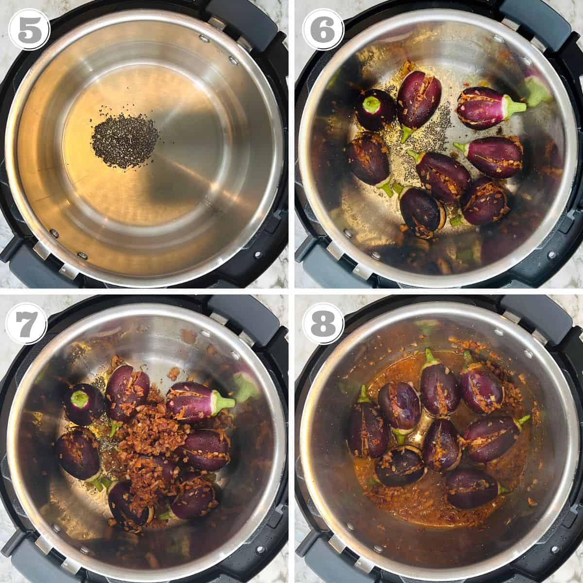 photos five through eight showing how to cook eggplant in Instant Pot 