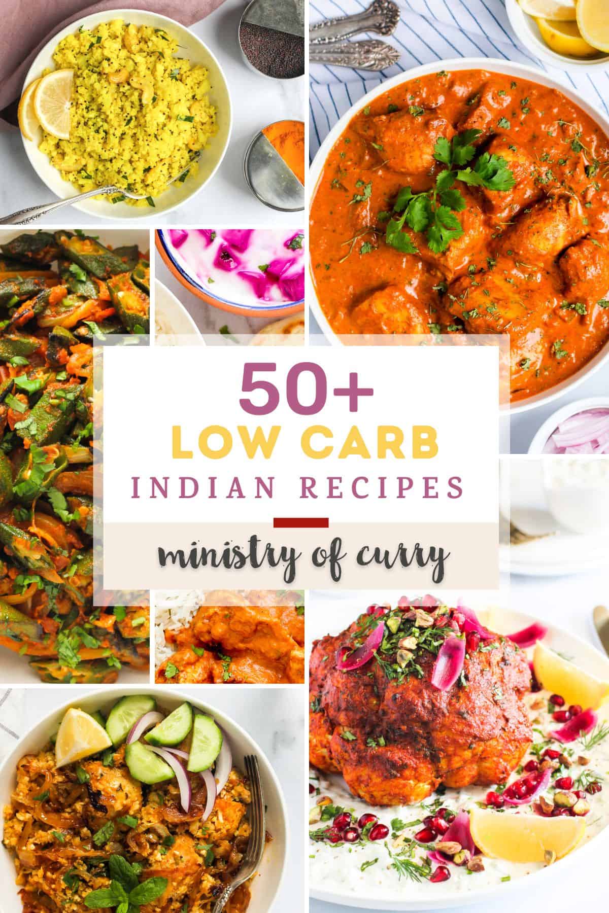 photo collage of Indian low carb recipes 