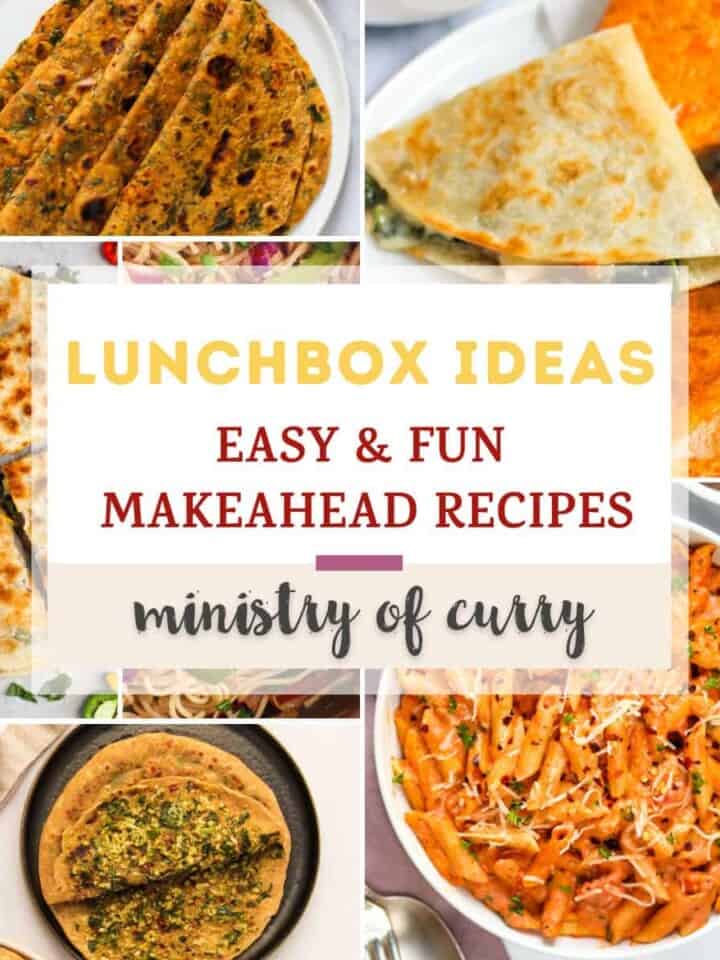 photo collage of easy and fun kids school lunch box foods