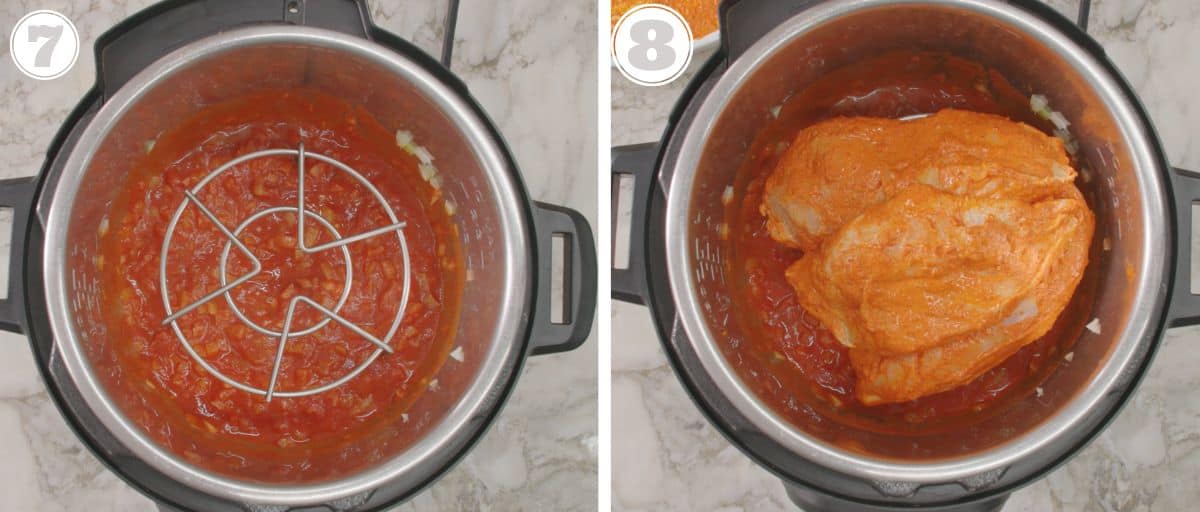 photos seven and right showing how to cook chicken in the Instant Pot 