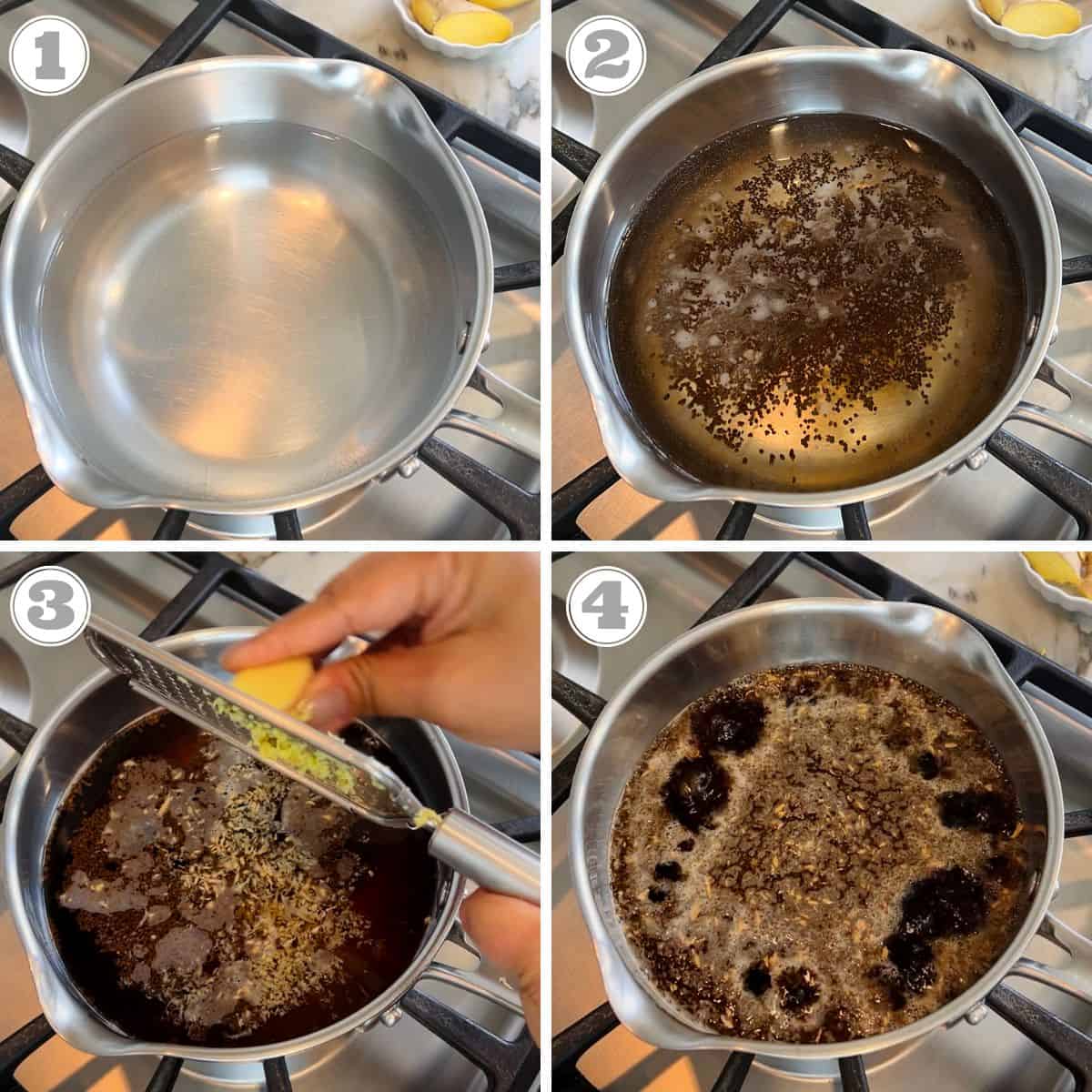 steps one through four of making ginger chai