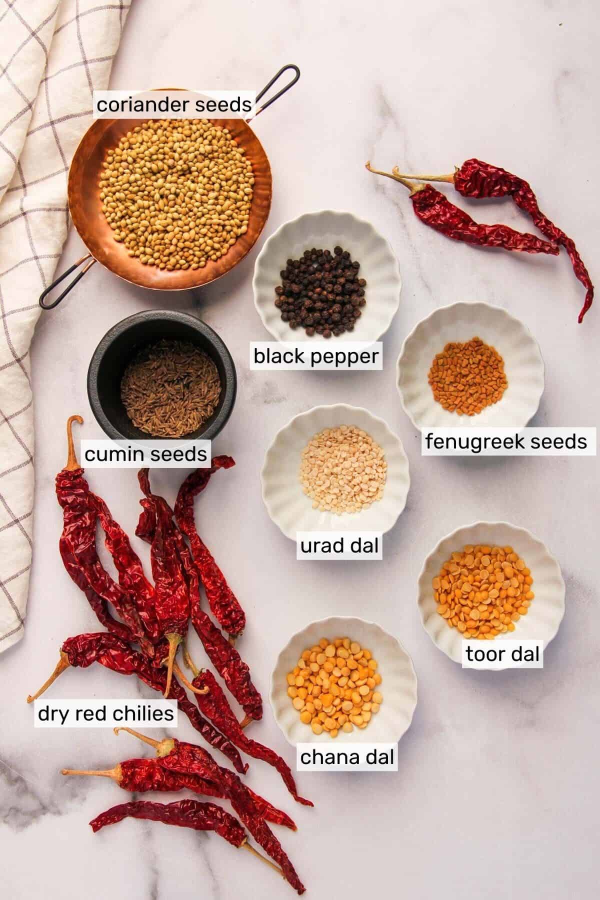 ingredients to make sambar powder 