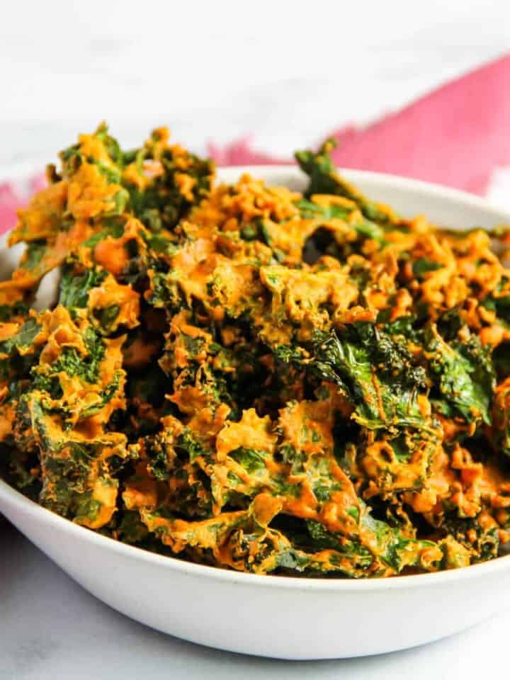 kale chips in a white bowl