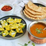Patwadi in a platte with Rassa and chapati alongside