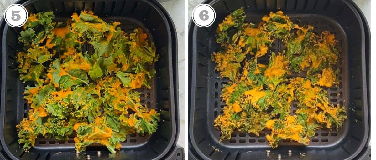 photos five and six showing how to make kale chips in the air fryer 