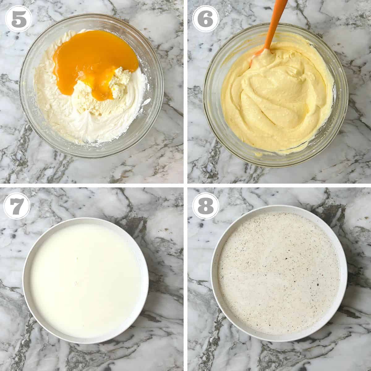photos five through eight showing how to make mango mascarpone cream filling 