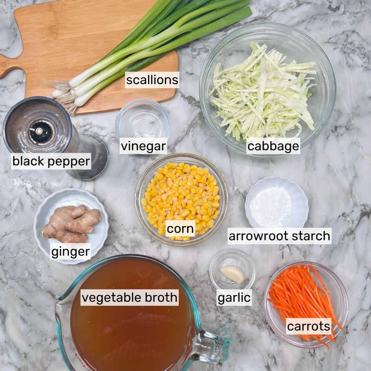ingredients for sweet corn soup 