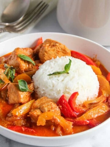 Thai panang curry served with jasmine rice