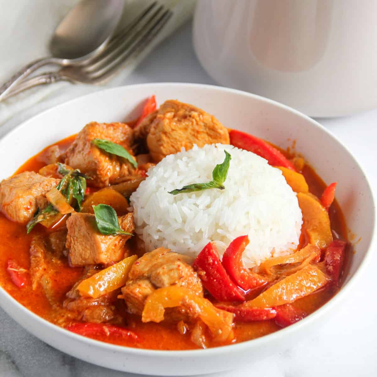 Thai panang curry served with jasmine rice