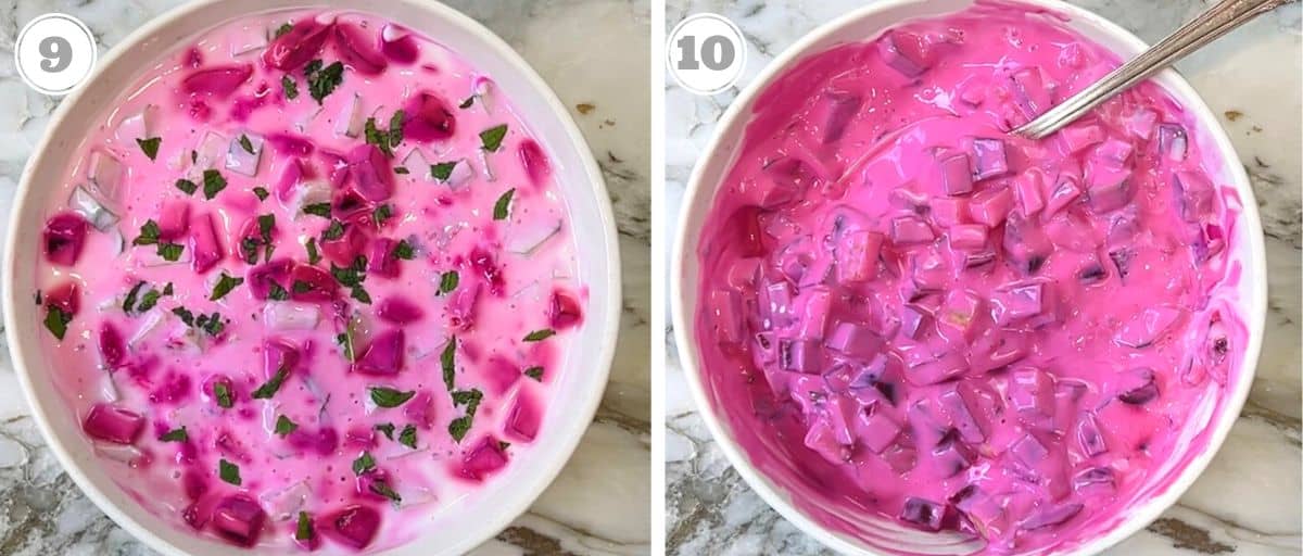 phatos nine and ten showing beet raita in a bowl 