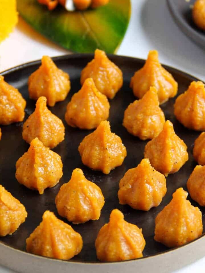 kesar mawa modak in a plate