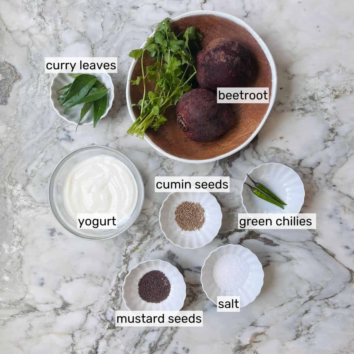 ingredients for beet raita 