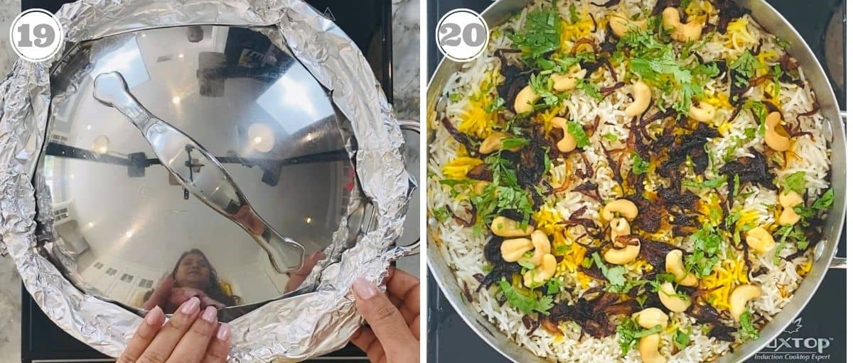 Photos nineteen and twenty showing cooked Biryani garnished with cilantro 