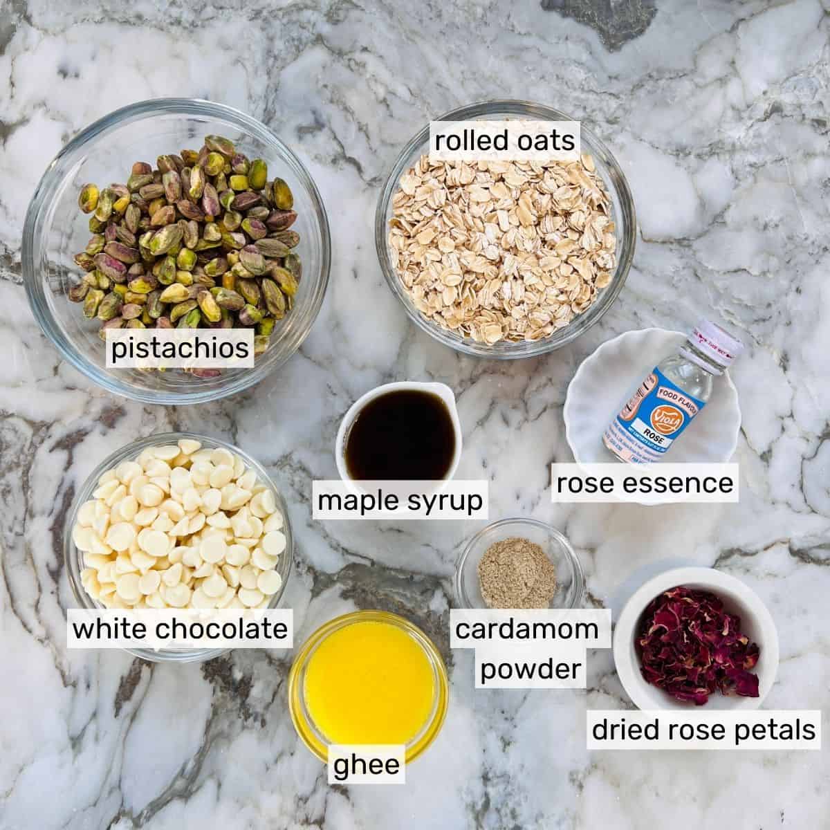 ingredients to make oats pistachio laddu 