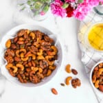 masala nuts served in a white bowl