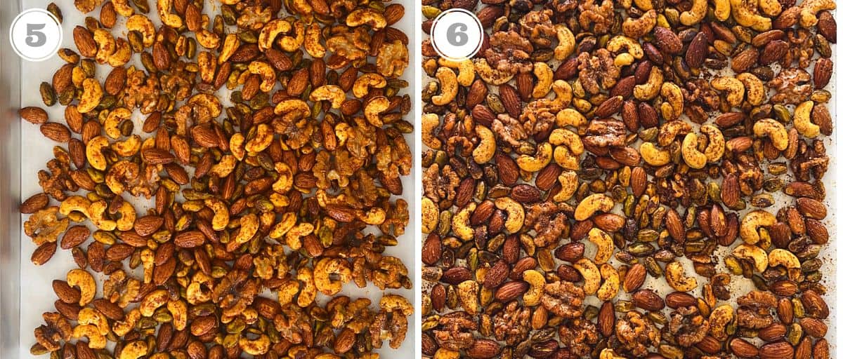 photos five and six showing how to roast masala nuts