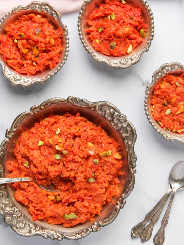 gajar ka halwa in silver bowls