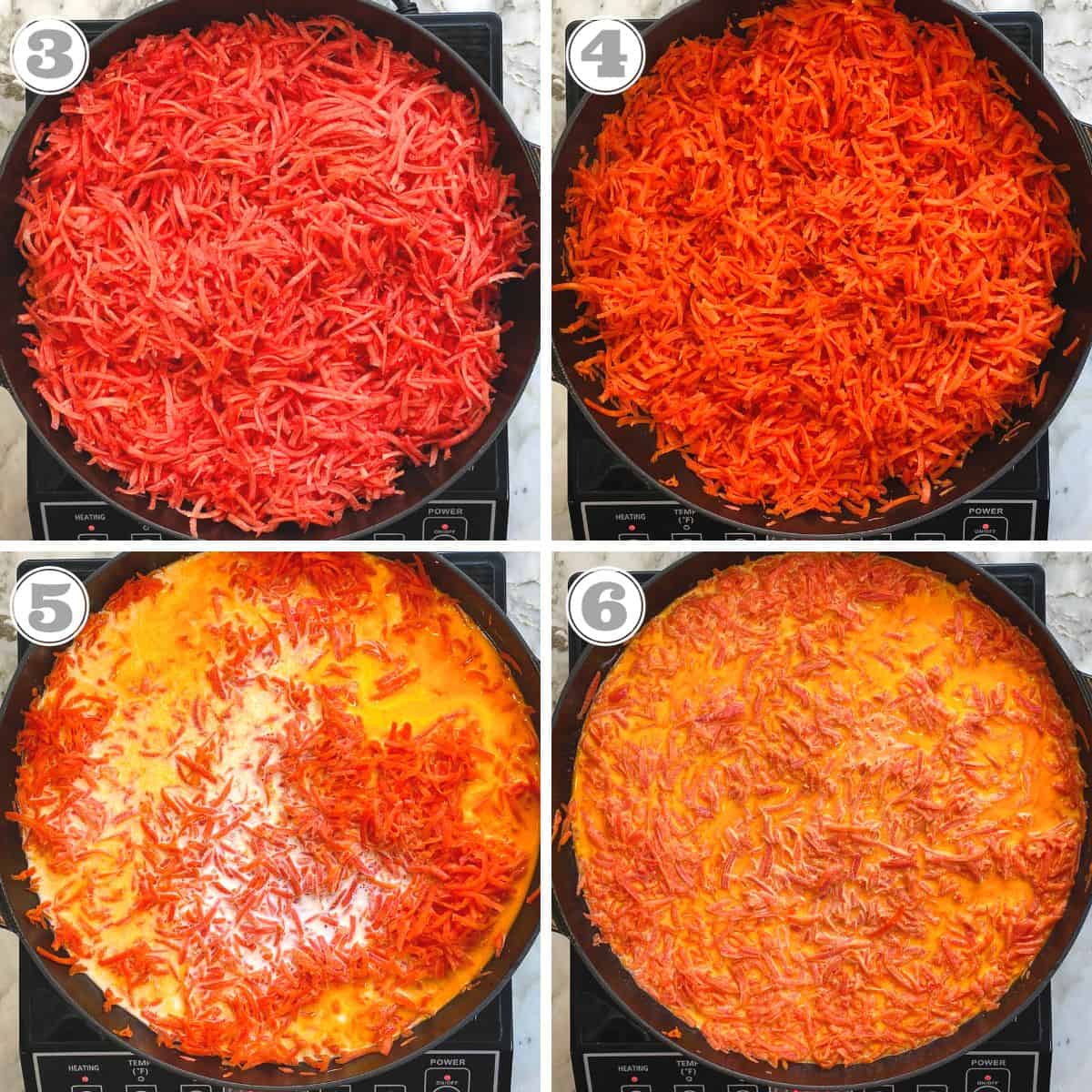 photos three through six showing how to make carrot halwa 