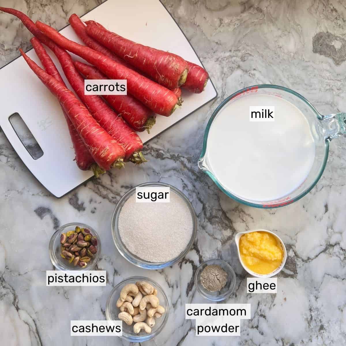 ingredients to make carrot halwa 
