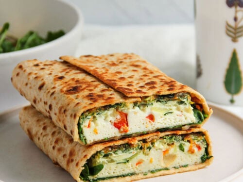 egg white veggie wraps on a white serving dish