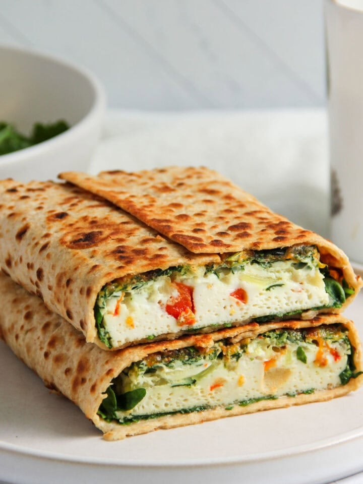 egg white veggie wraps on a white serving dish