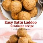 pinterest pin with sattu laddu photo collage.