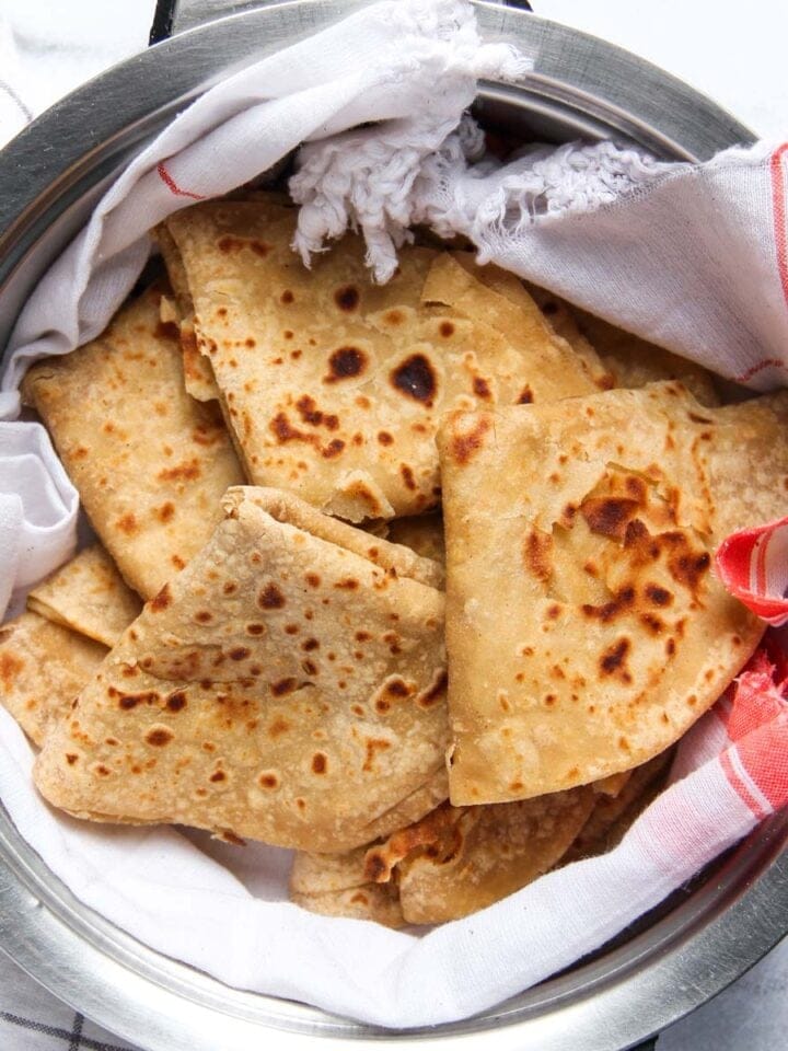 chapatis folded in a casserole