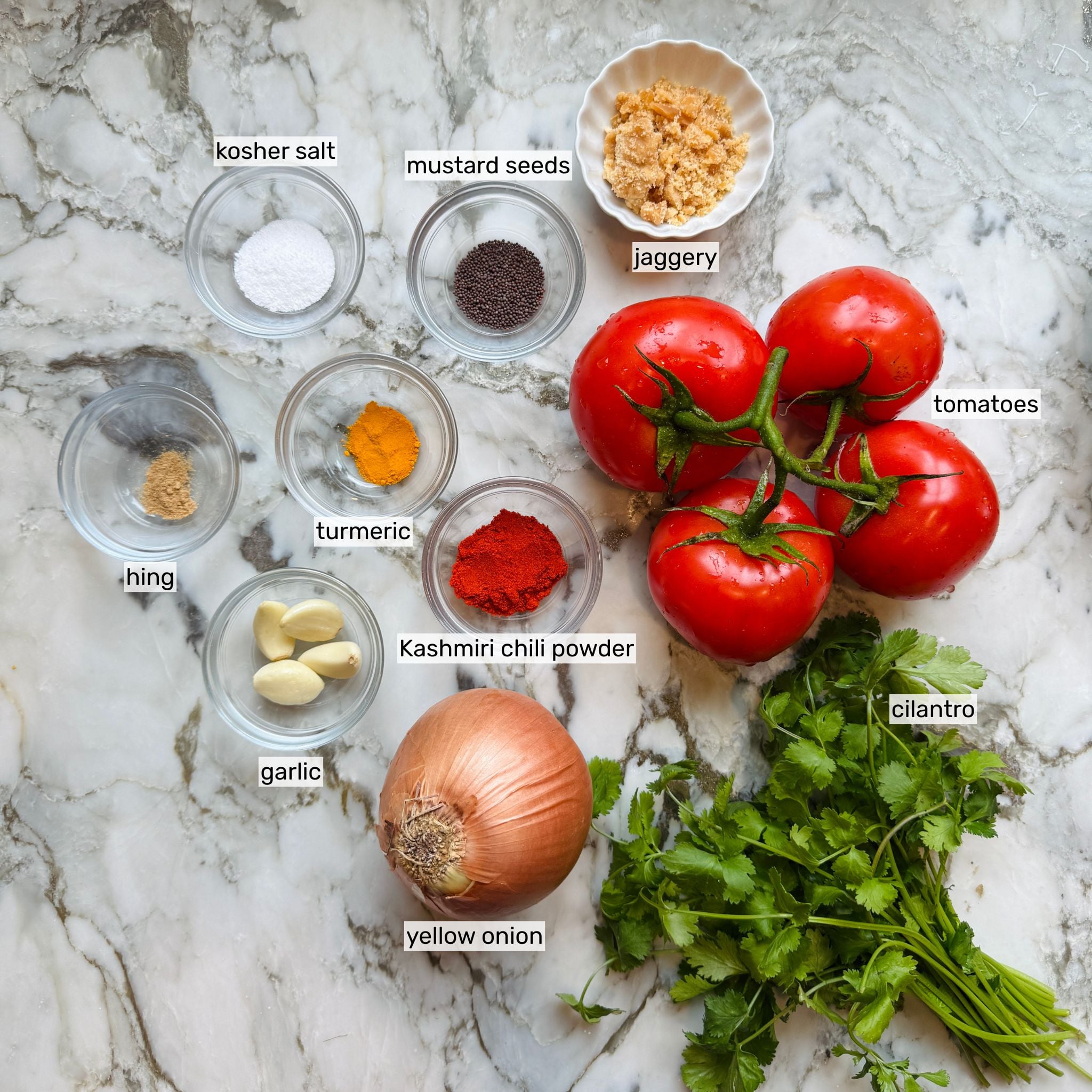 ingredients to make tomato chutney.