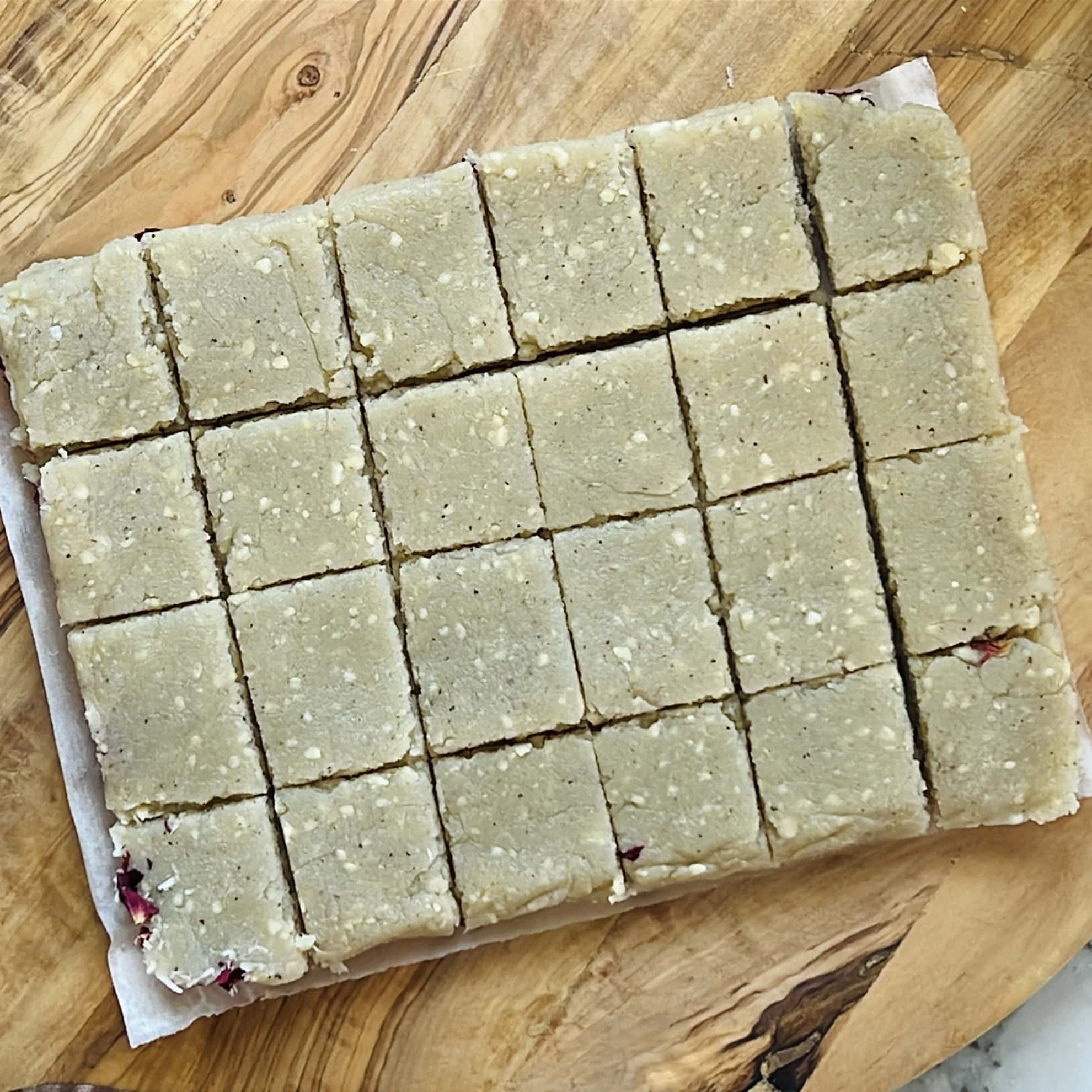 burfi cut into square pieces. 