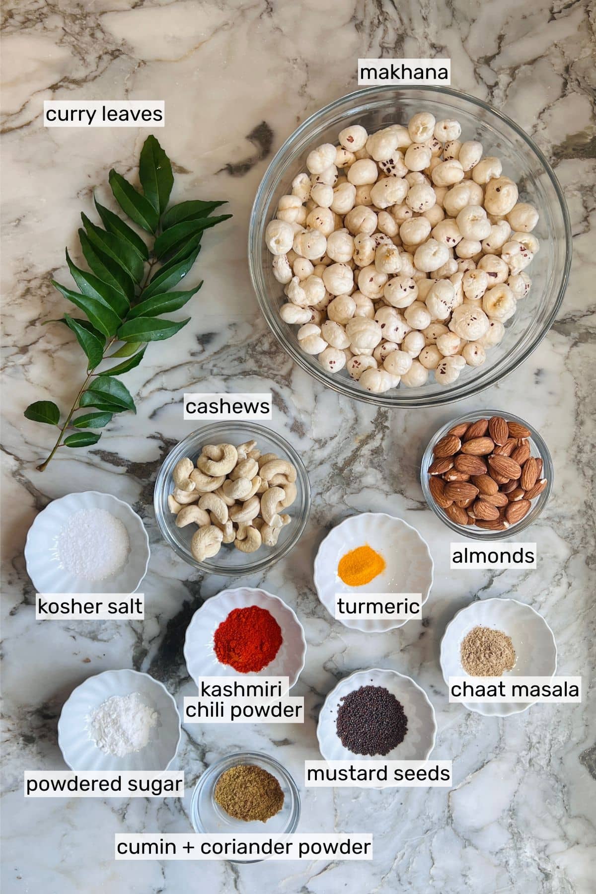 ingredients to make makhana chivda.